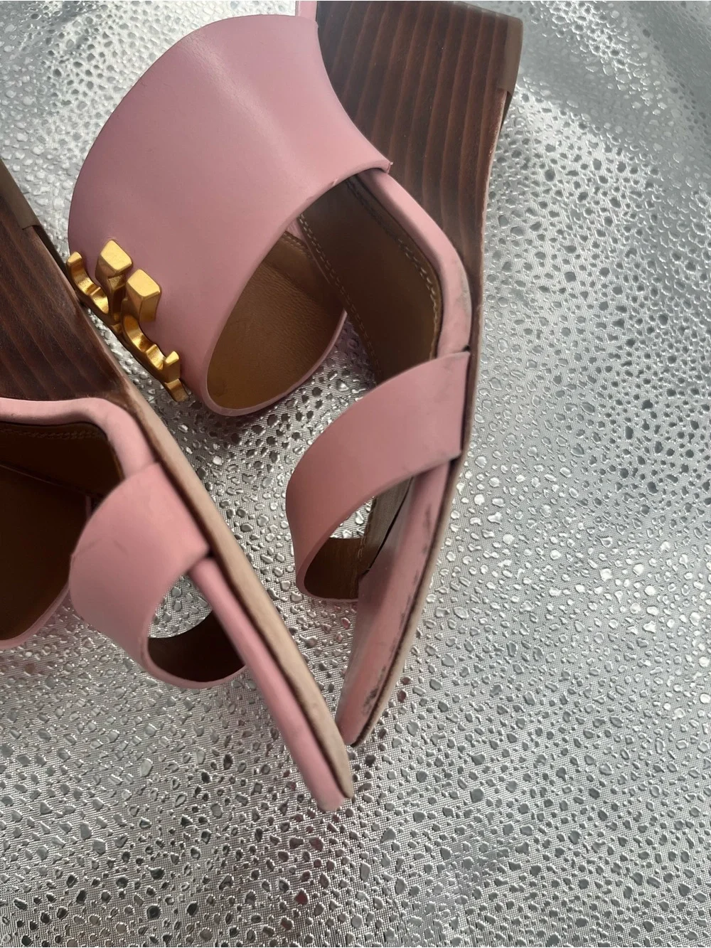 Tory Burch Pink Leather Gold Logo Block Heel Mules Size 5